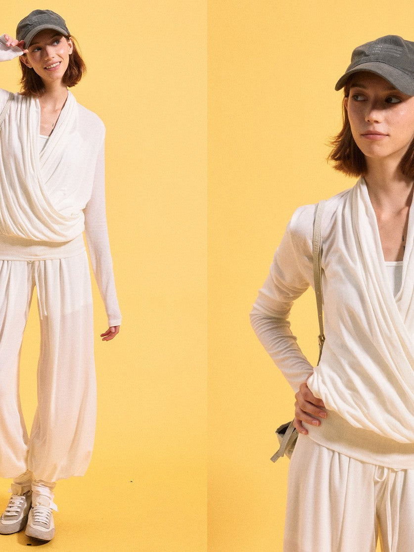 kvkv Pleated Crossover Draped V-neck Women&