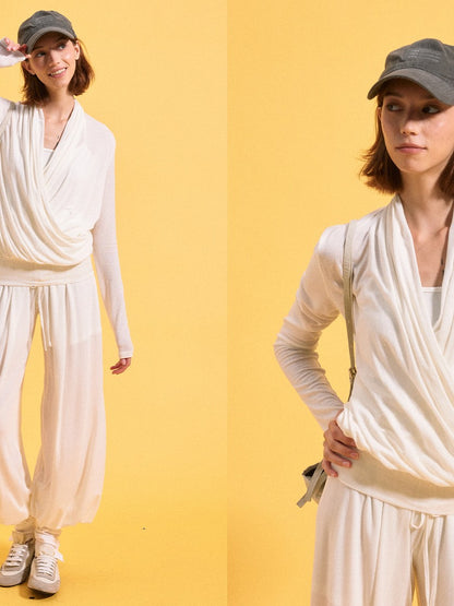 kvkv Pleated Crossover Draped V-neck Women&