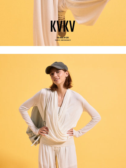 kvkv Pleated Crossover Draped V-neck Women&