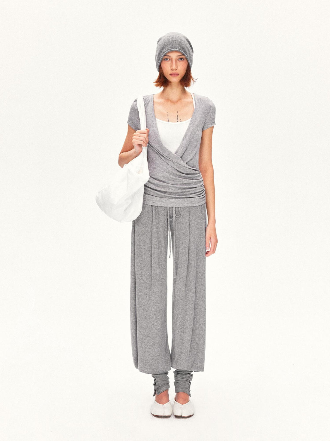 kvkv Pleated V-neck Heather Gray Women&