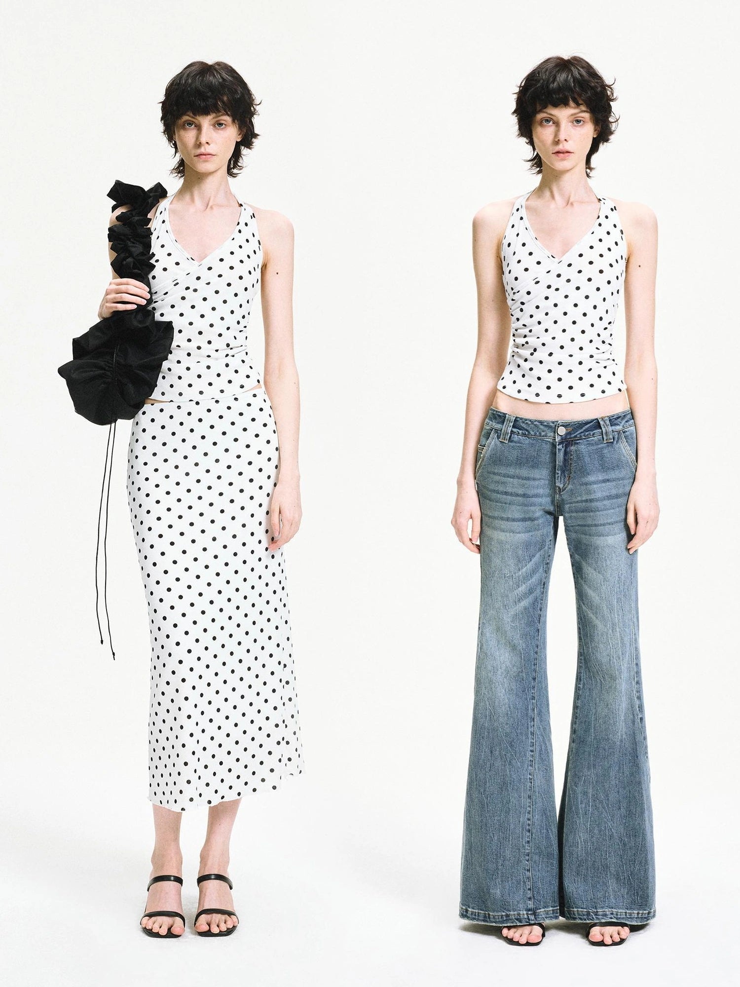 kvkv Polka Dot Halter Neck Crossover Back Cami Top