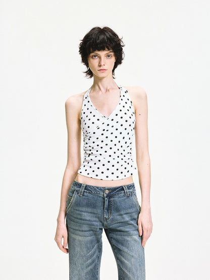 kvkv Polka Dot Halter Neck Crossover Back Cami Top