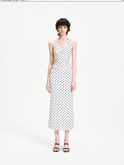 kvkv Polka Dot Halter Neck Crossover Back Cami Top