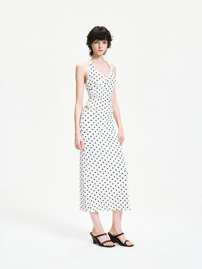 kvkv Polka Dot Halter Neck Crossover Back Cami Top