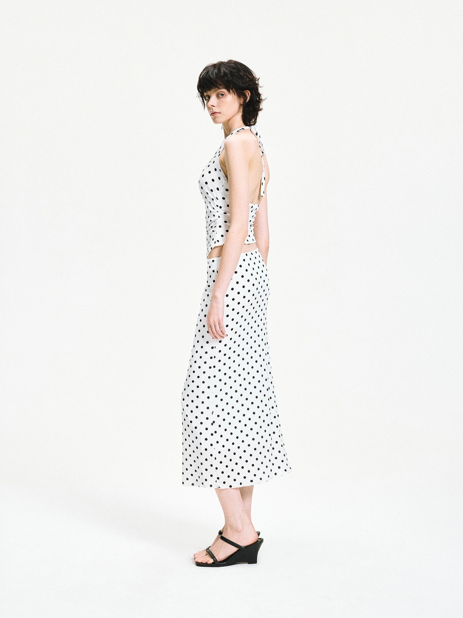 kvkv Polka Dot Halter Neck Crossover Back Cami Top