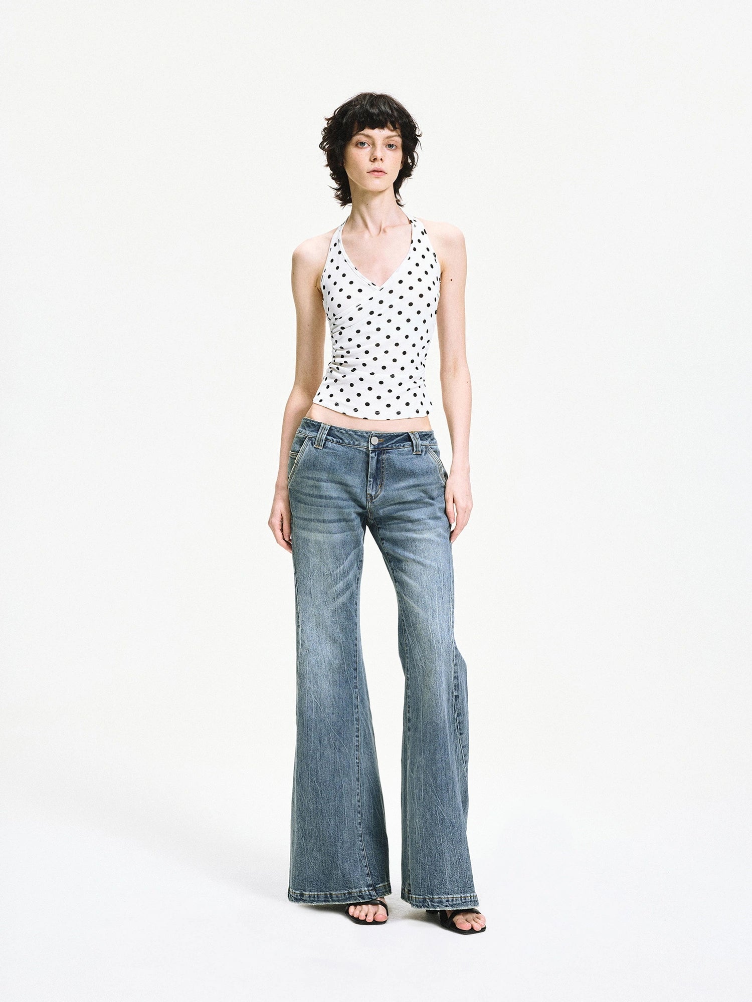 kvkv Polka Dot Halter Neck Crossover Back Cami Top