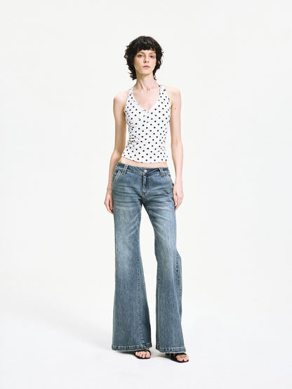 kvkv Polka Dot Halter Neck Crossover Back Cami Top