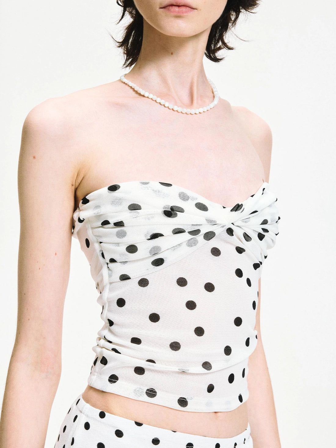 Polka Dot Mesh Twist Wrap Corset Top