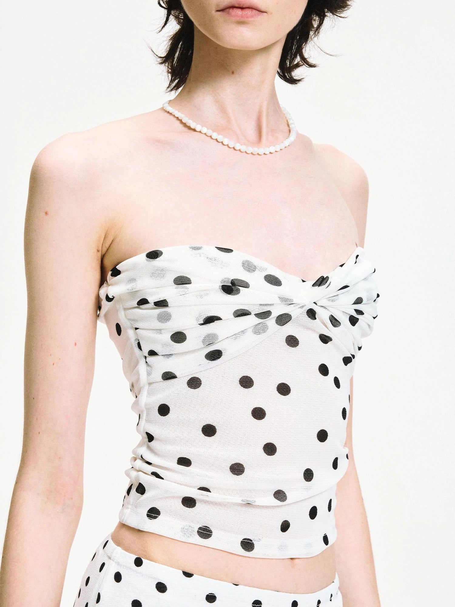 Polka Dot Mesh Twist Wrap Corset Top