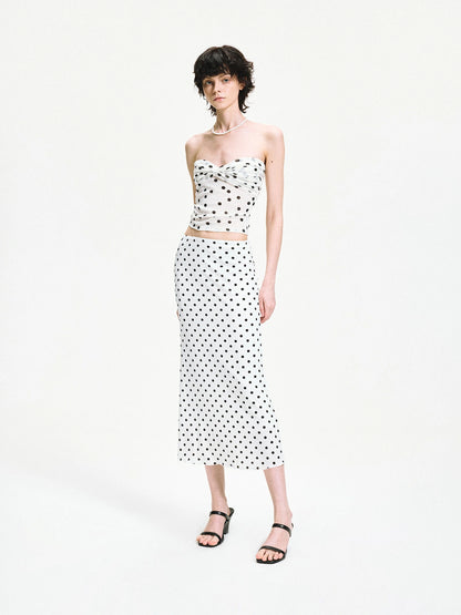 Polka Dot Mesh Twist Wrap Corset Top