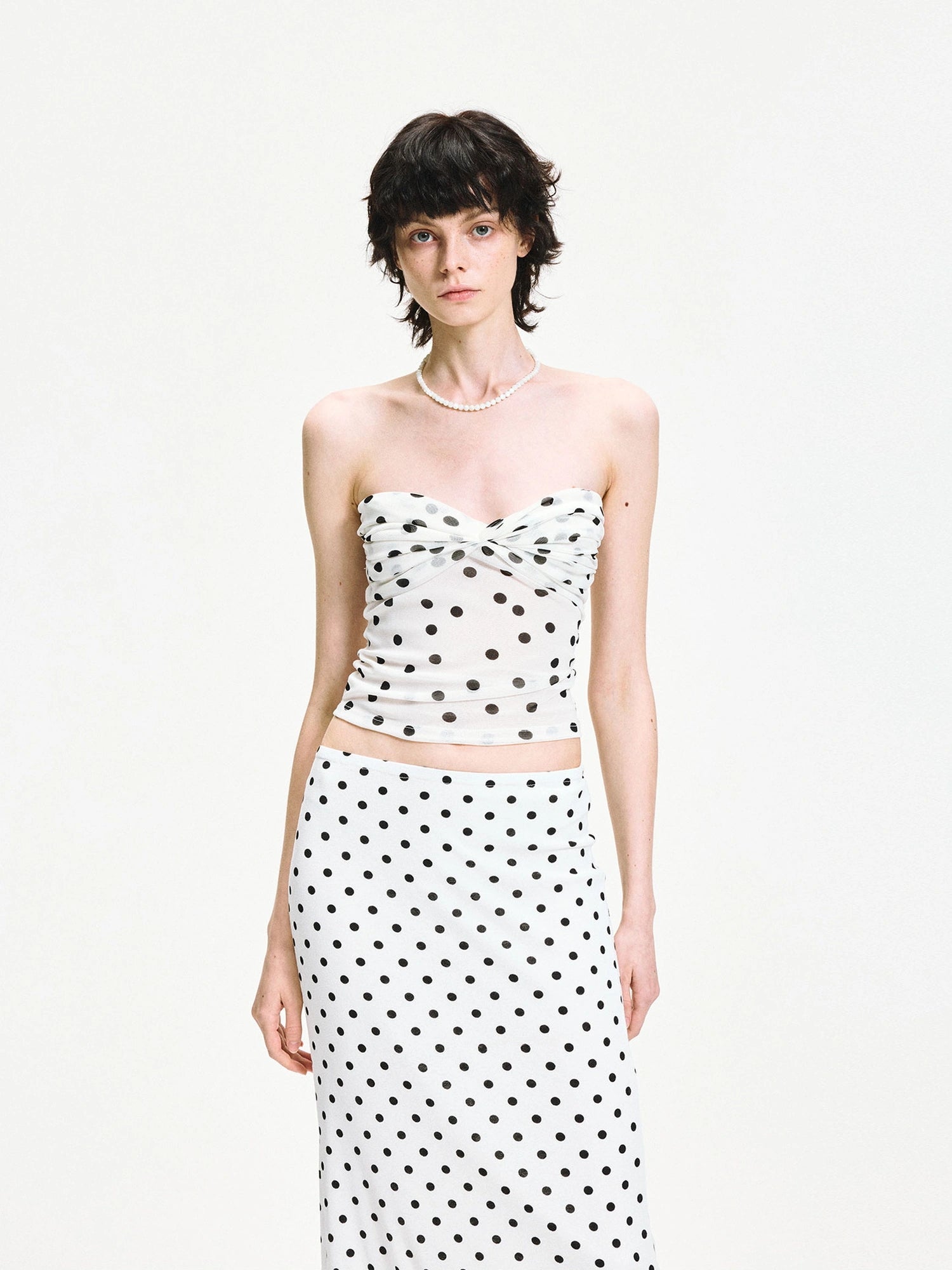 Polka Dot Mesh Twist Wrap Corset Top