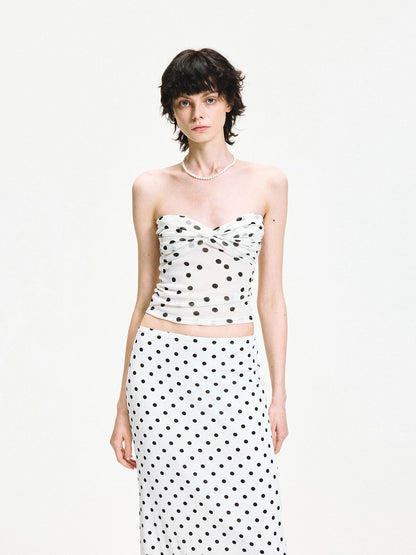 Polka Dot Mesh Twist Wrap Corset Top