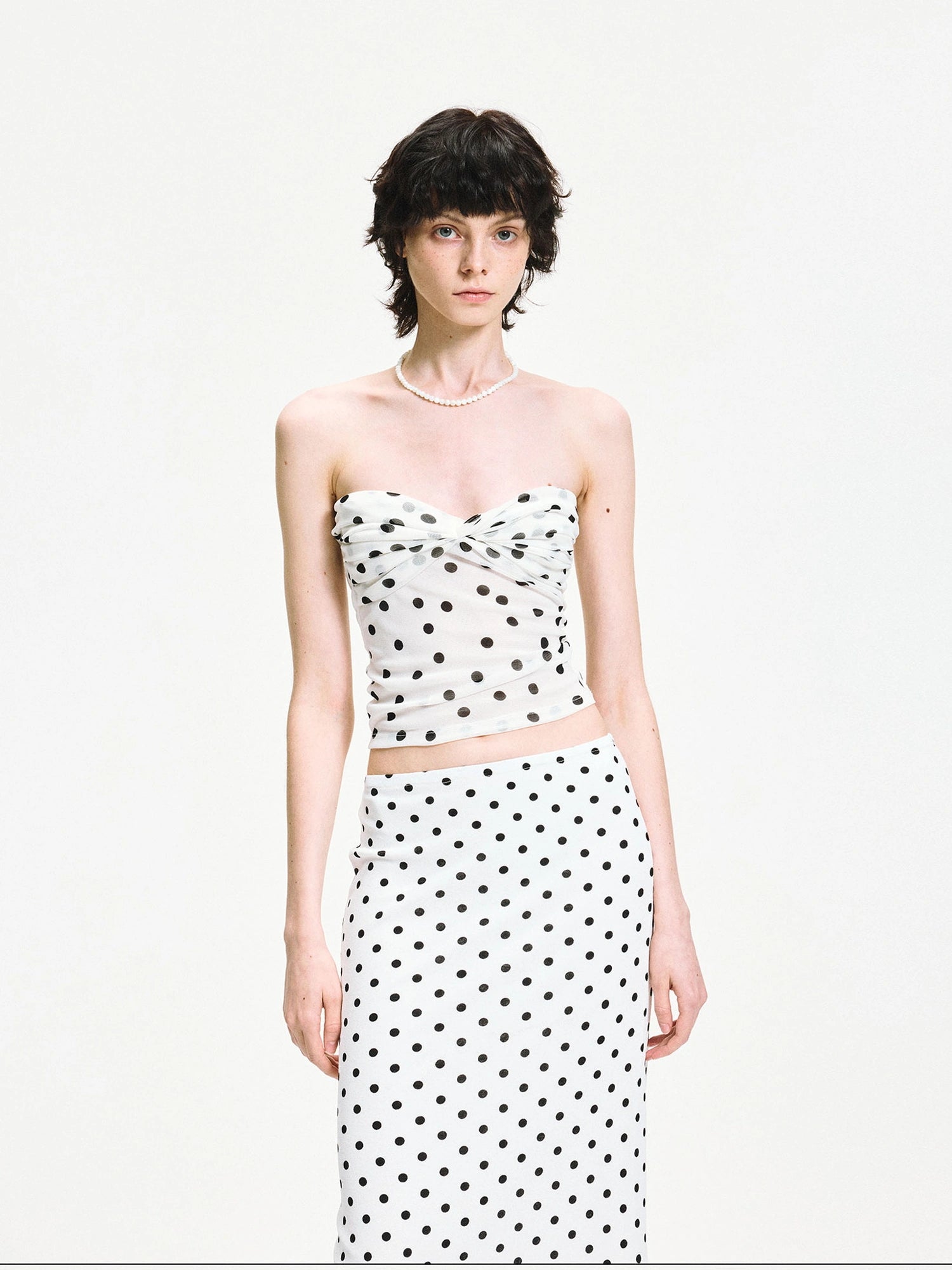 Polka Dot Mesh Twist Wrap Corset Top