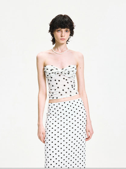 Polka Dot Mesh Twist Wrap Corset Top