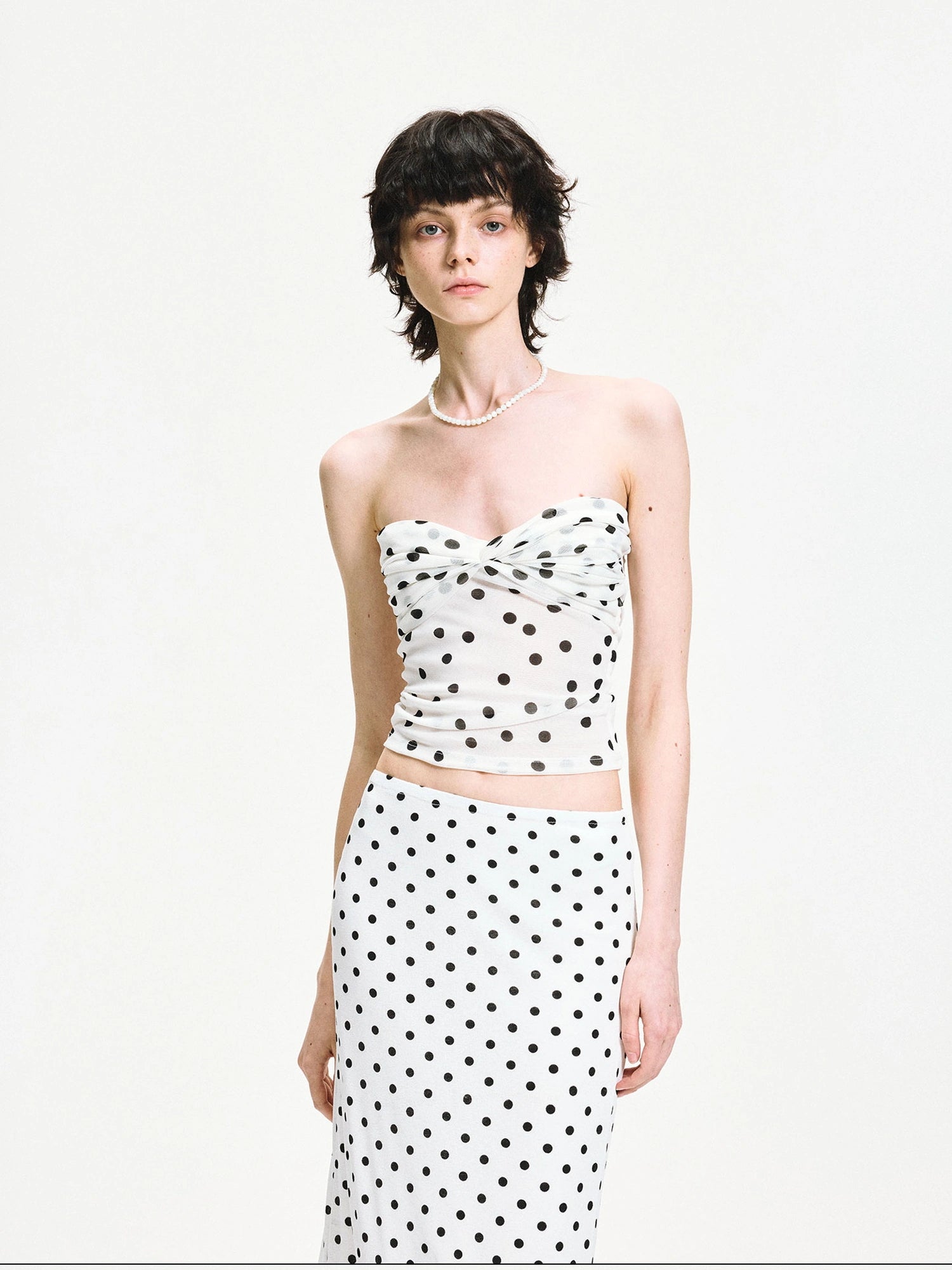 Polka Dot Mesh Twist Wrap Corset Top