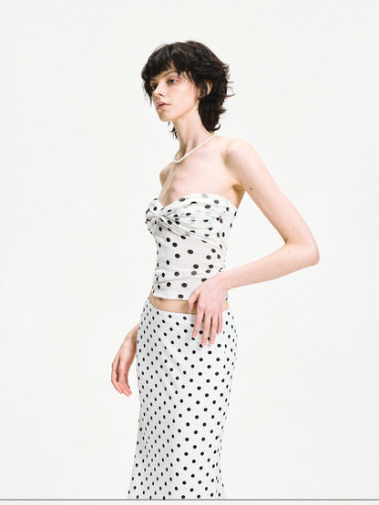 Polka Dot Mesh Twist Wrap Corset Top