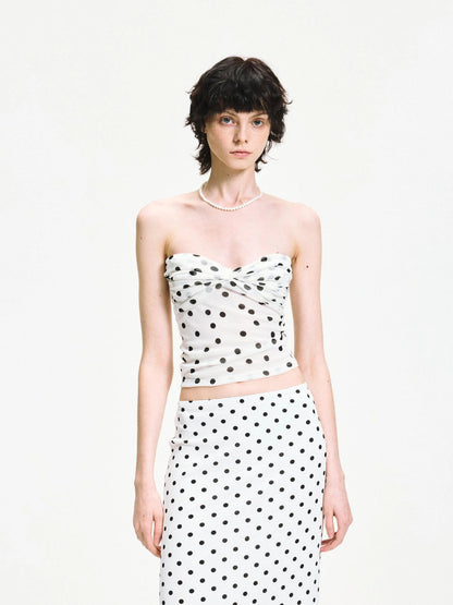 Polka Dot Mesh Twist Wrap Corset Top