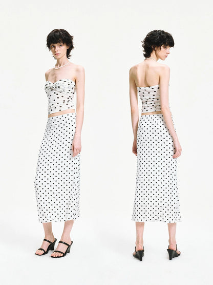 Polka Dot Mesh Twist Wrap Corset Top