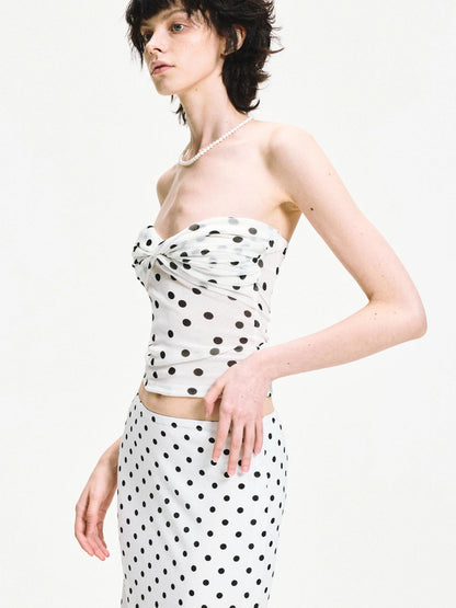 Polka Dot Mesh Twist Wrap Corset Top