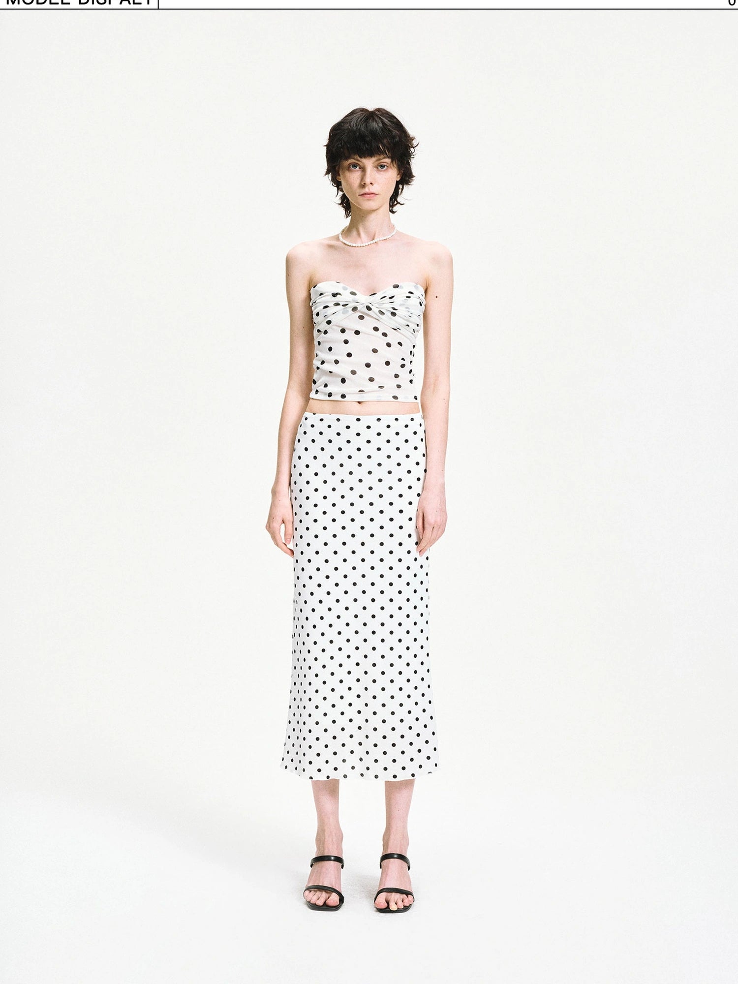 Polka Dot Mesh Twist Wrap Corset Top