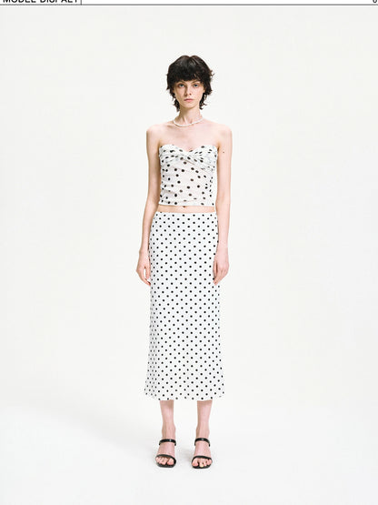 Polka Dot Mesh Twist Wrap Corset Top