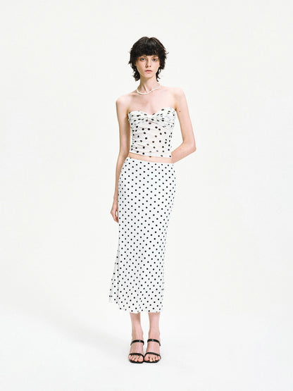 Polka Dot Mesh Twist Wrap Corset Top
