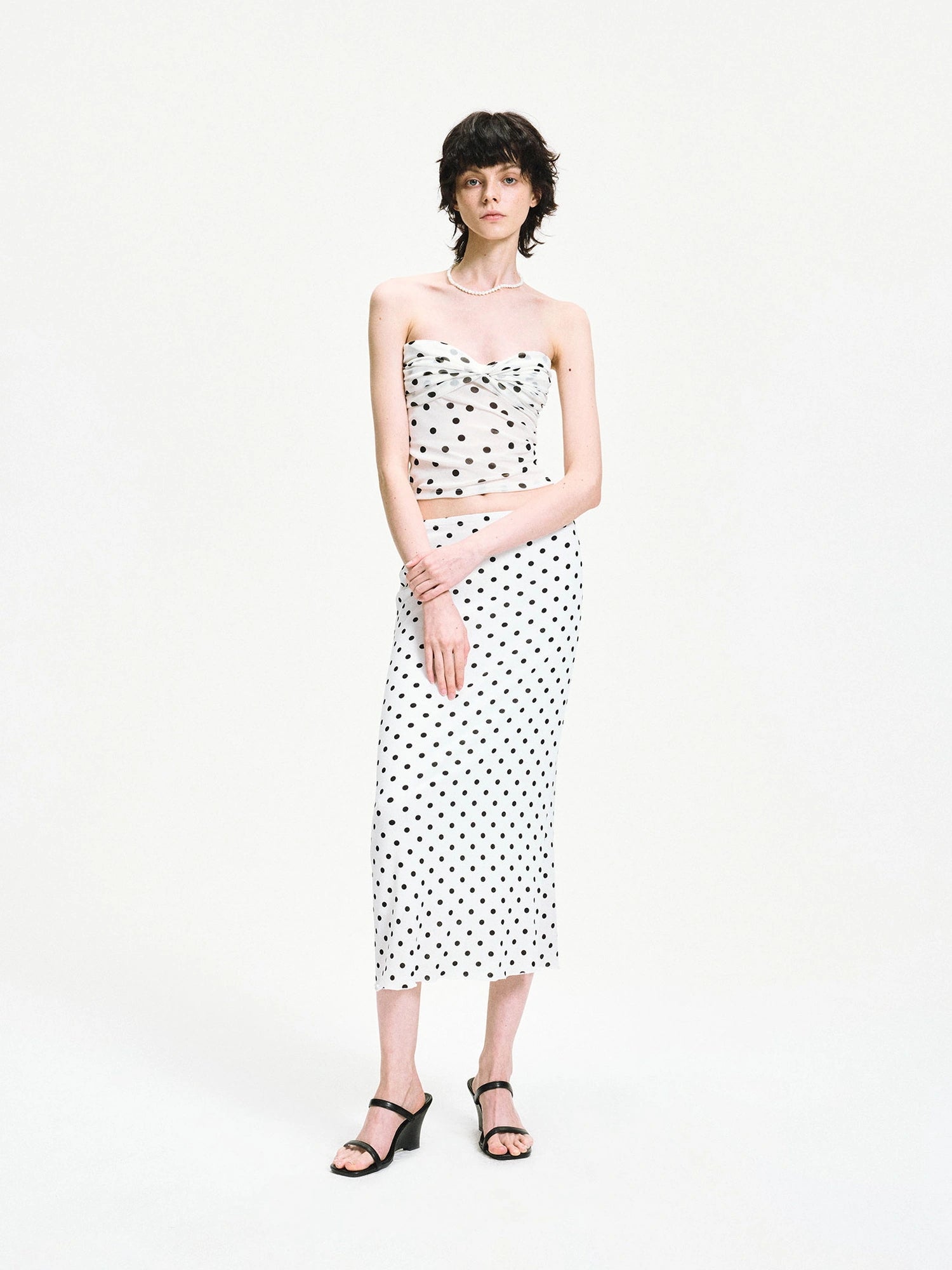 Polka Dot Mesh Twist Wrap Corset Top