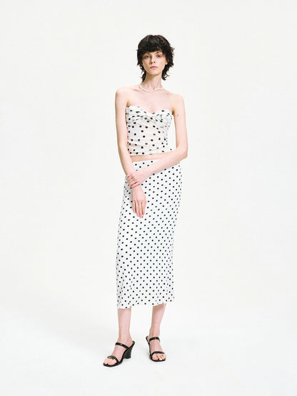 Polka Dot Mesh Twist Wrap Corset Top
