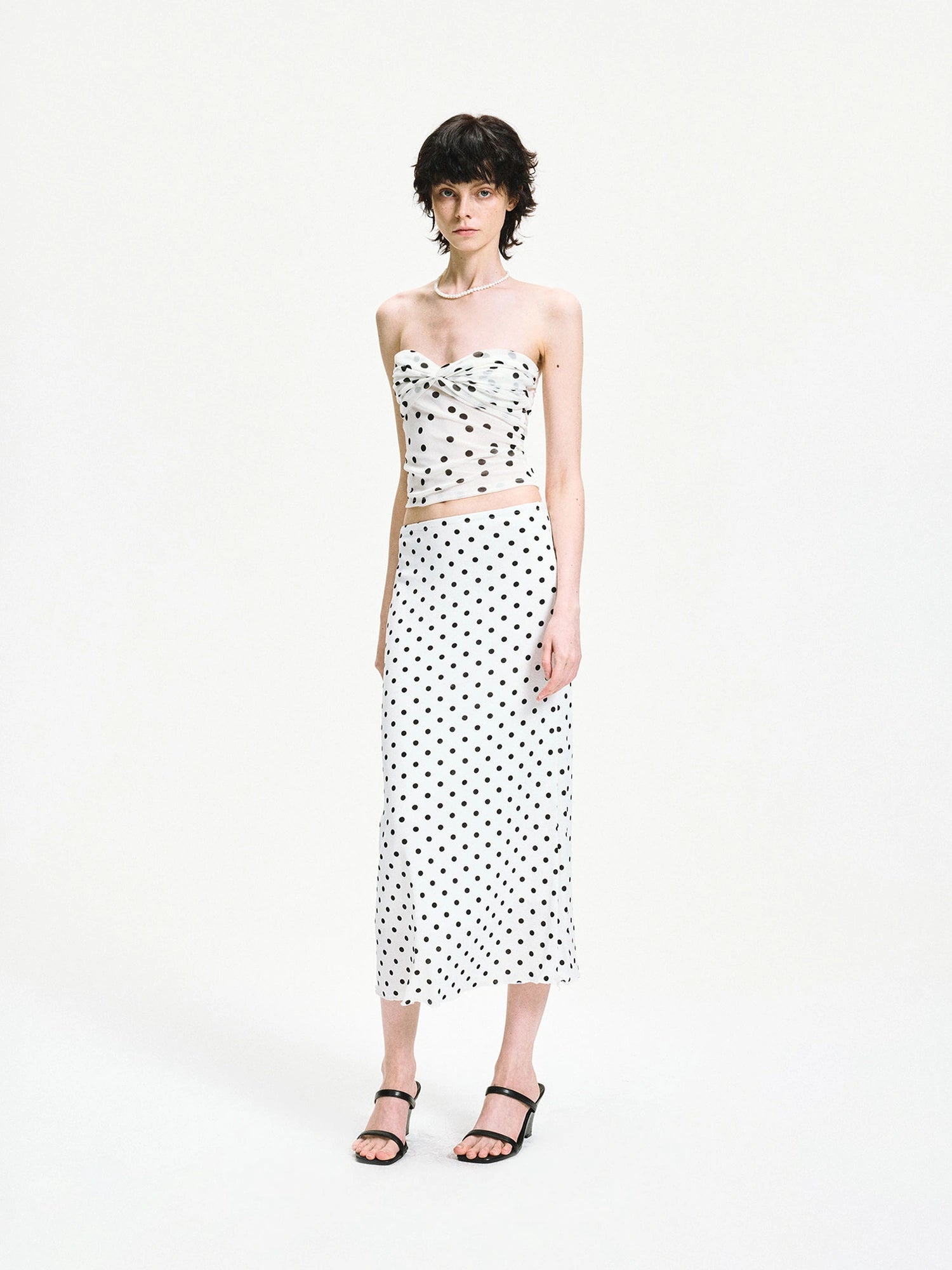 Polka Dot Mesh Twist Wrap Corset Top