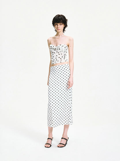 Polka Dot Mesh Twist Wrap Corset Top