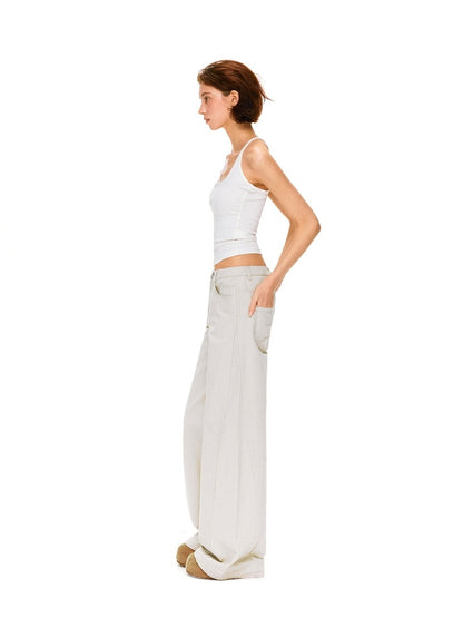 kvkv Pure Cotton Vintage Loose Micro Flare Natural Waist Women Apricot Pants