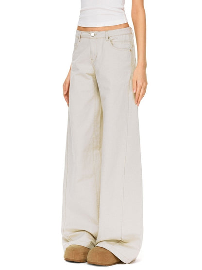 kvkv Pure Cotton Vintage Loose Micro Flare Natural Waist Women Apricot Pants
