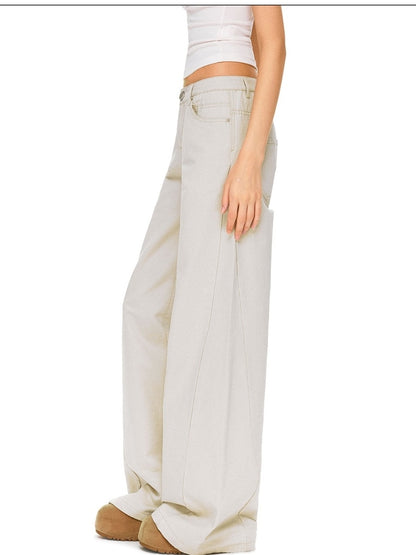 kvkv Pure Cotton Vintage Loose Micro Flare Natural Waist Women Apricot Pants