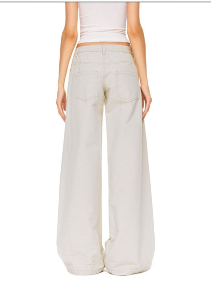 kvkv Pure Cotton Vintage Loose Micro Flare Natural Waist Women Apricot Pants