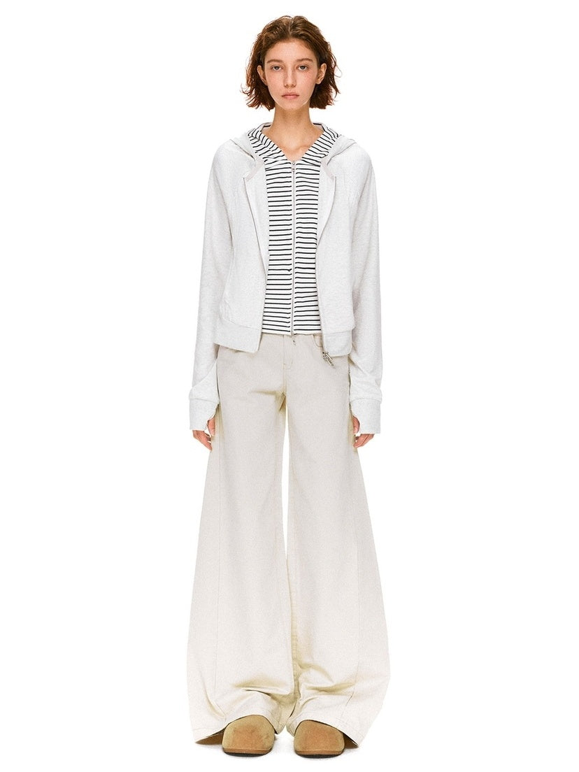 kvkv Pure Cotton Vintage Loose Micro Flare Natural Waist Women Apricot Pants