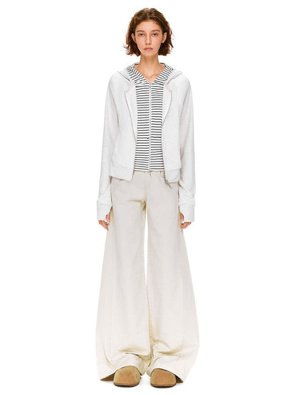 kvkv Pure Cotton Vintage Loose Micro Flare Natural Waist Women Apricot Pants