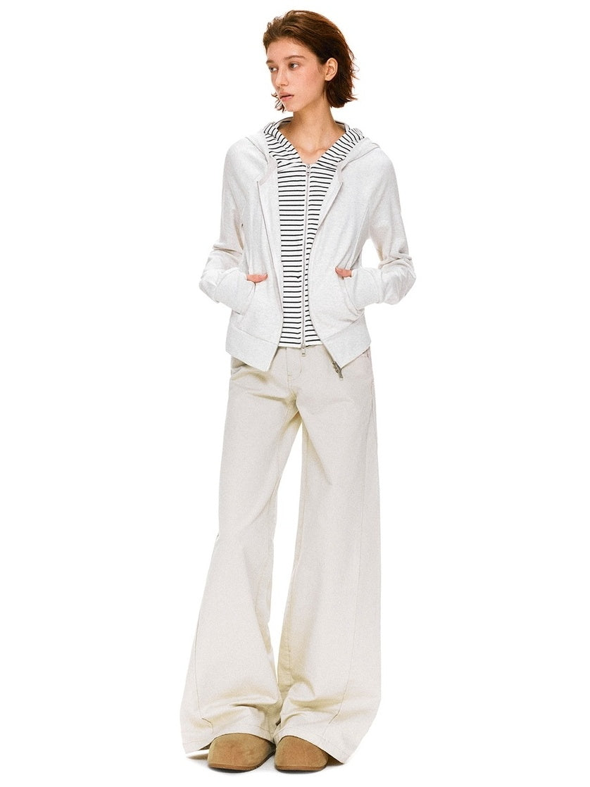 kvkv Pure Cotton Vintage Loose Micro Flare Natural Waist Women Apricot Pants