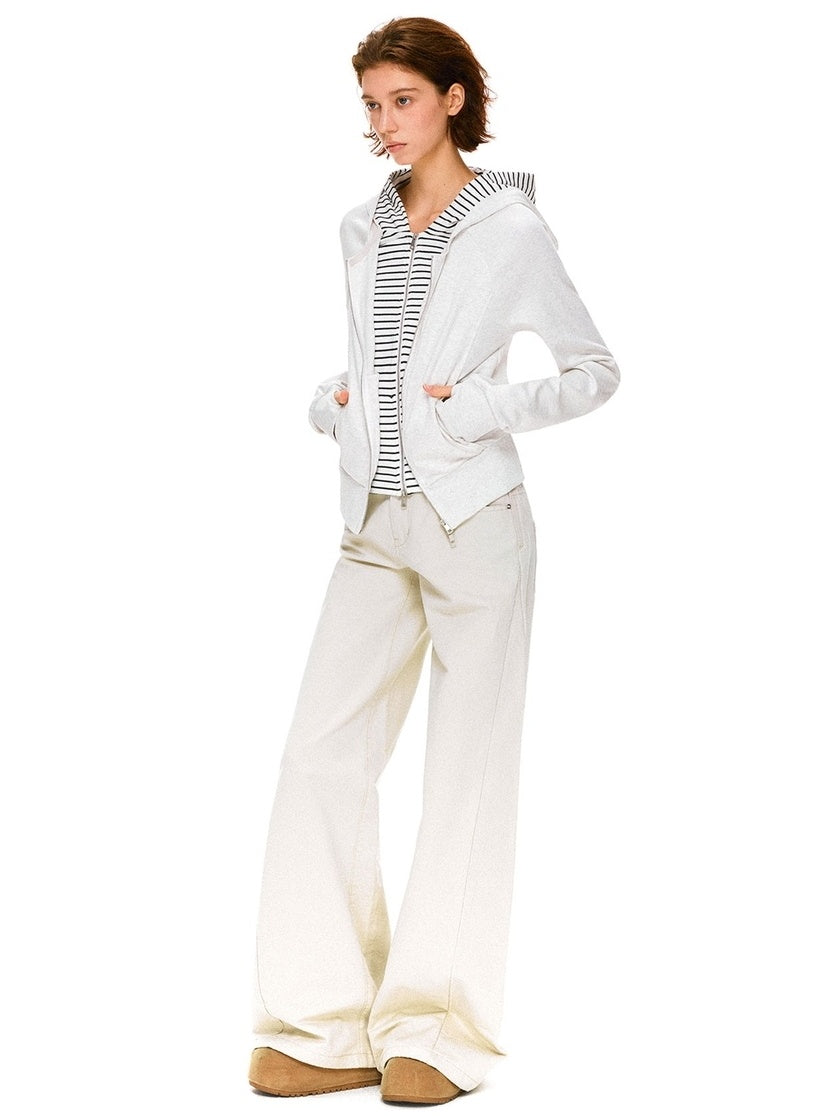 kvkv Pure Cotton Vintage Loose Micro Flare Natural Waist Women Apricot Pants