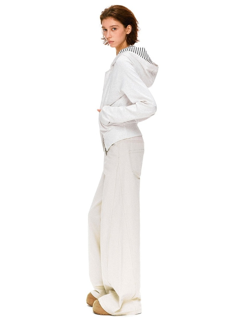 kvkv Pure Cotton Vintage Loose Micro Flare Natural Waist Women Apricot Pants