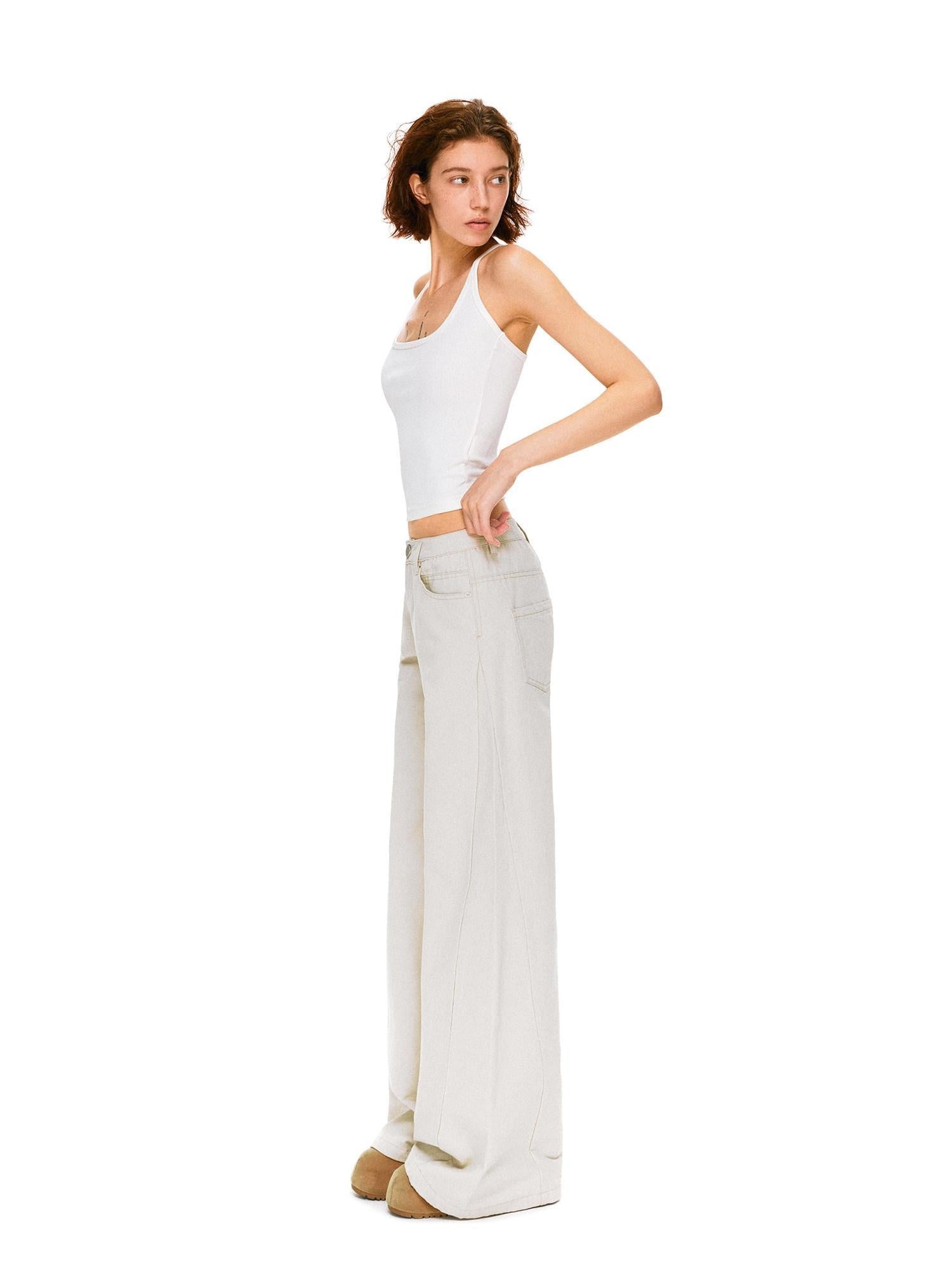 kvkv Pure Cotton Vintage Loose Micro Flare Natural Waist Women Apricot Pants