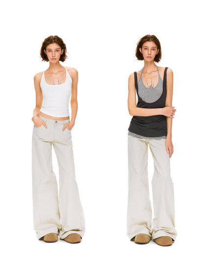 kvkv Pure Cotton Vintage Loose Micro Flare Natural Waist Women Apricot Pants