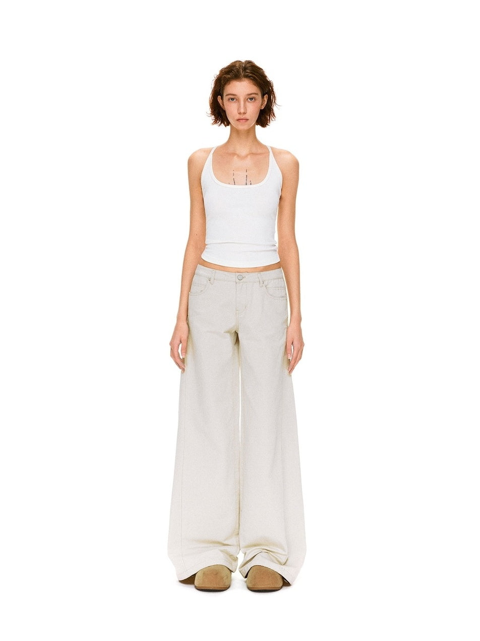 kvkv Pure Cotton Vintage Loose Micro Flare Natural Waist Women Apricot Pants