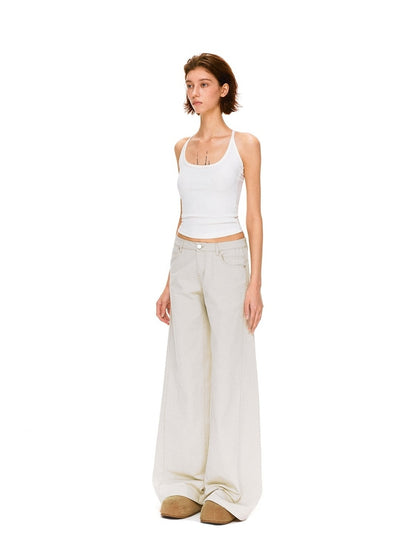 kvkv Pure Cotton Vintage Loose Micro Flare Natural Waist Women Apricot Pants