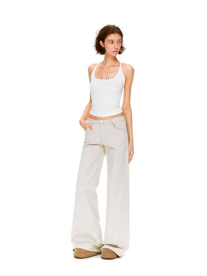 kvkv Pure Cotton Vintage Loose Micro Flare Natural Waist Women Apricot Pants