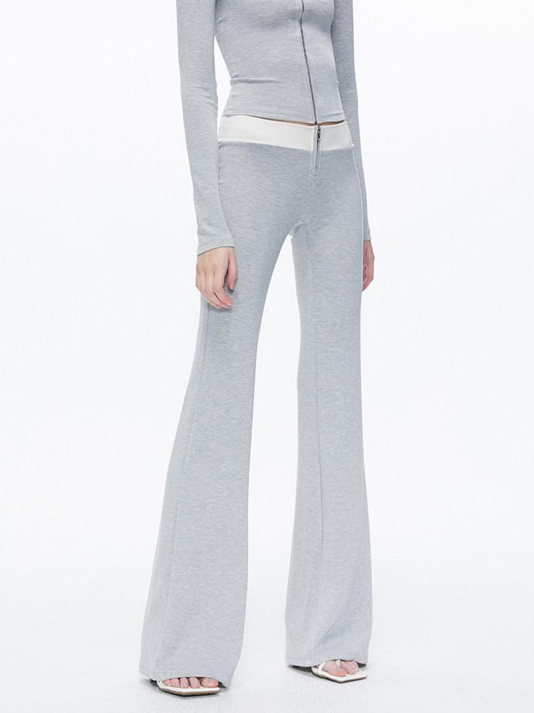 kvkv Recycled Viscose Stretch Natural Waist Micro Flare Gray Pants