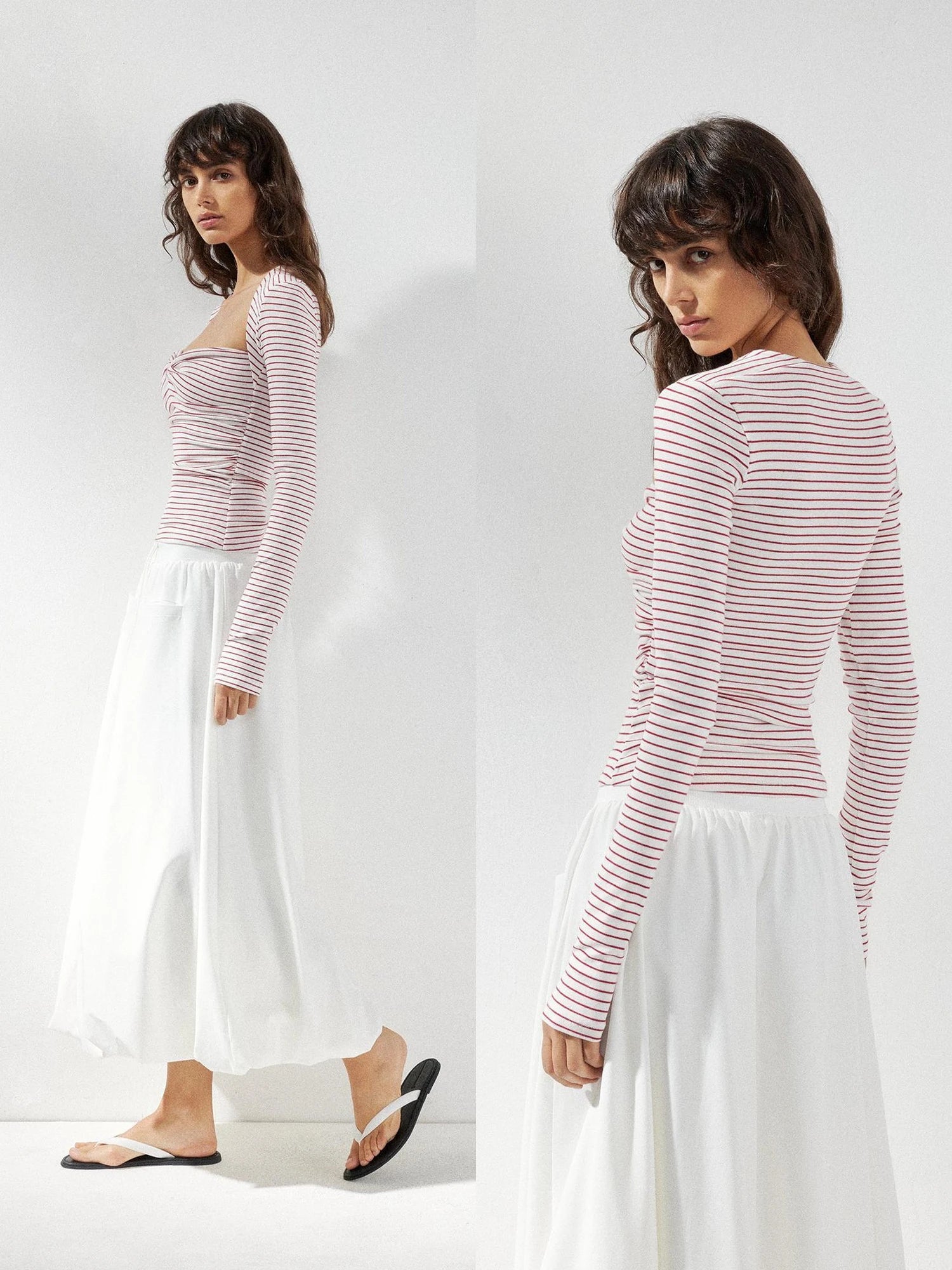 kvkv Red Stripe Knot Front Fitted Square Neck Yoga Top