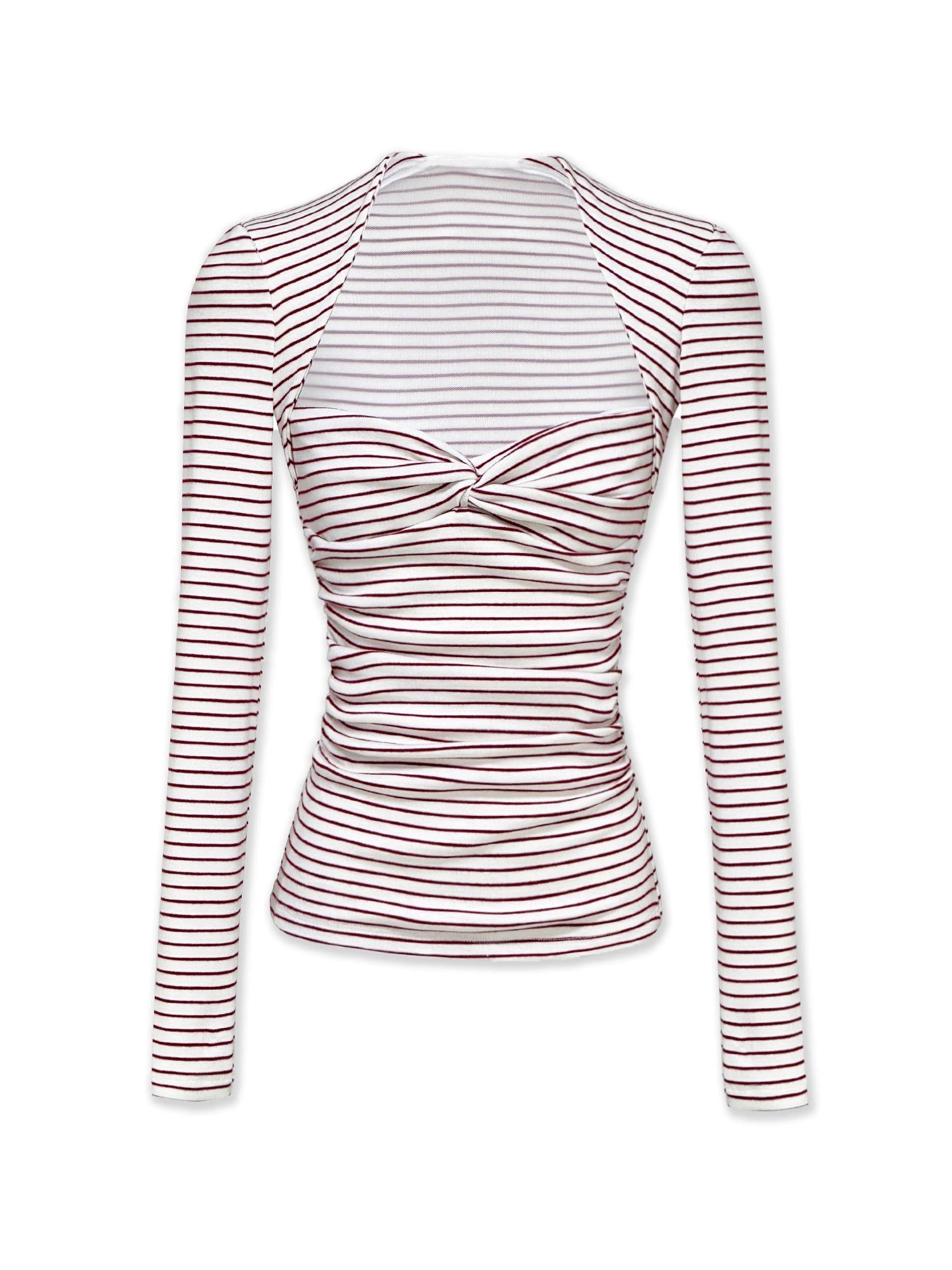 kvkv_Red_Stripe_Knot_Front_Fitted_Square_Neck_Yoga_Top_MISSTT