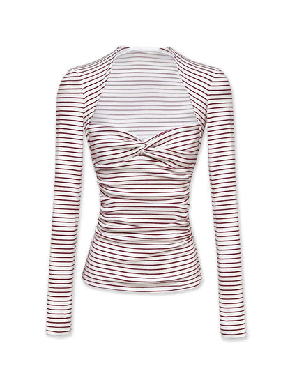 kvkv_Red_Stripe_Knot_Front_Fitted_Square_Neck_Yoga_Top_MISSTT