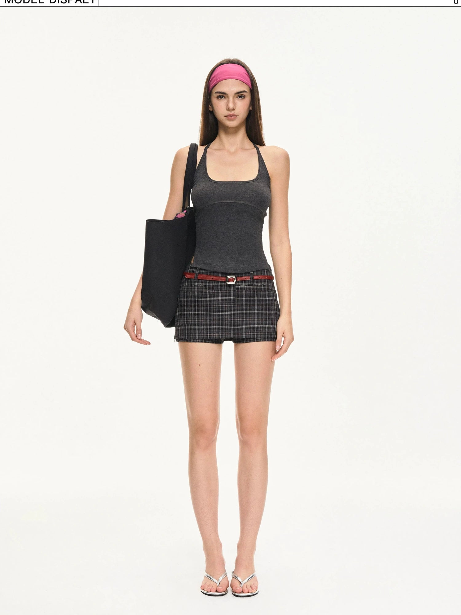 KVKV Yoga Clothing Brand - Retro American Plaid Side Slit Skort