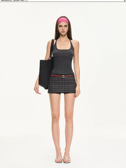 KVKV Yoga Clothing Brand - Retro American Plaid Side Slit Skort